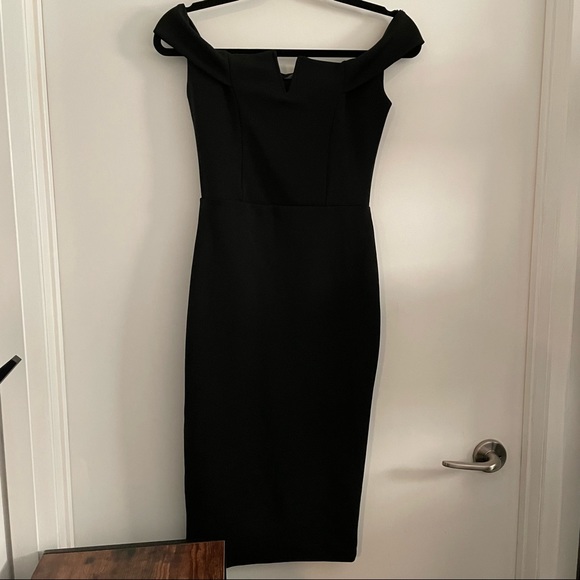 Missguided V Front Bardot Midi Dress Black - Picture 4 of 12